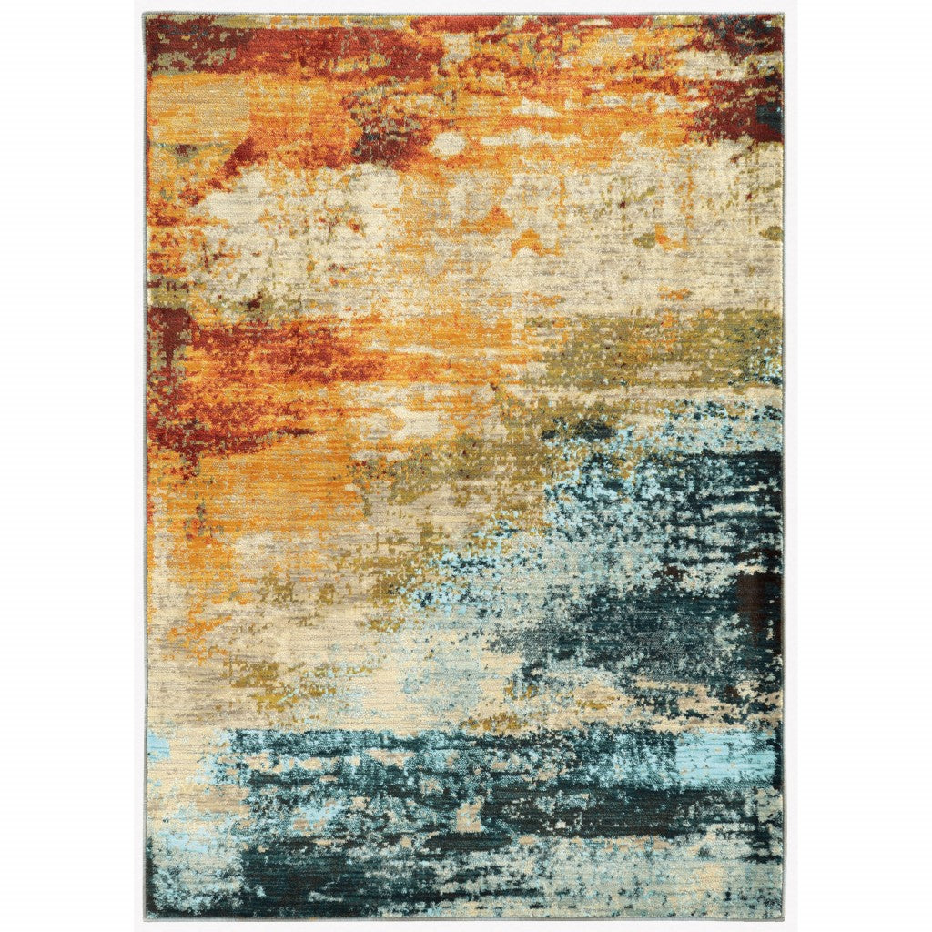 HomeRoots 10' x 13' Blue and Red Distressed Area Rug