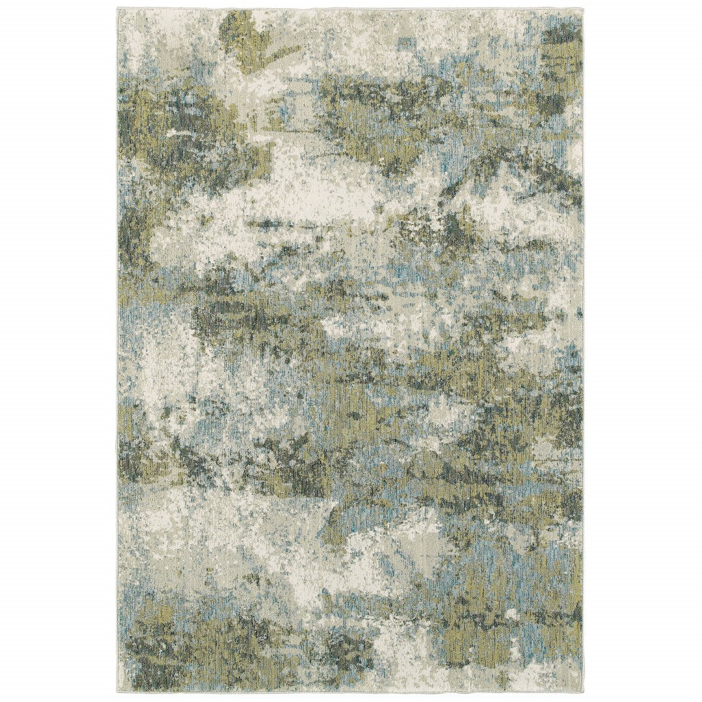 HomeRoots 10' x 13' Blue and Sage Distressed Waves Indoor Area Rug