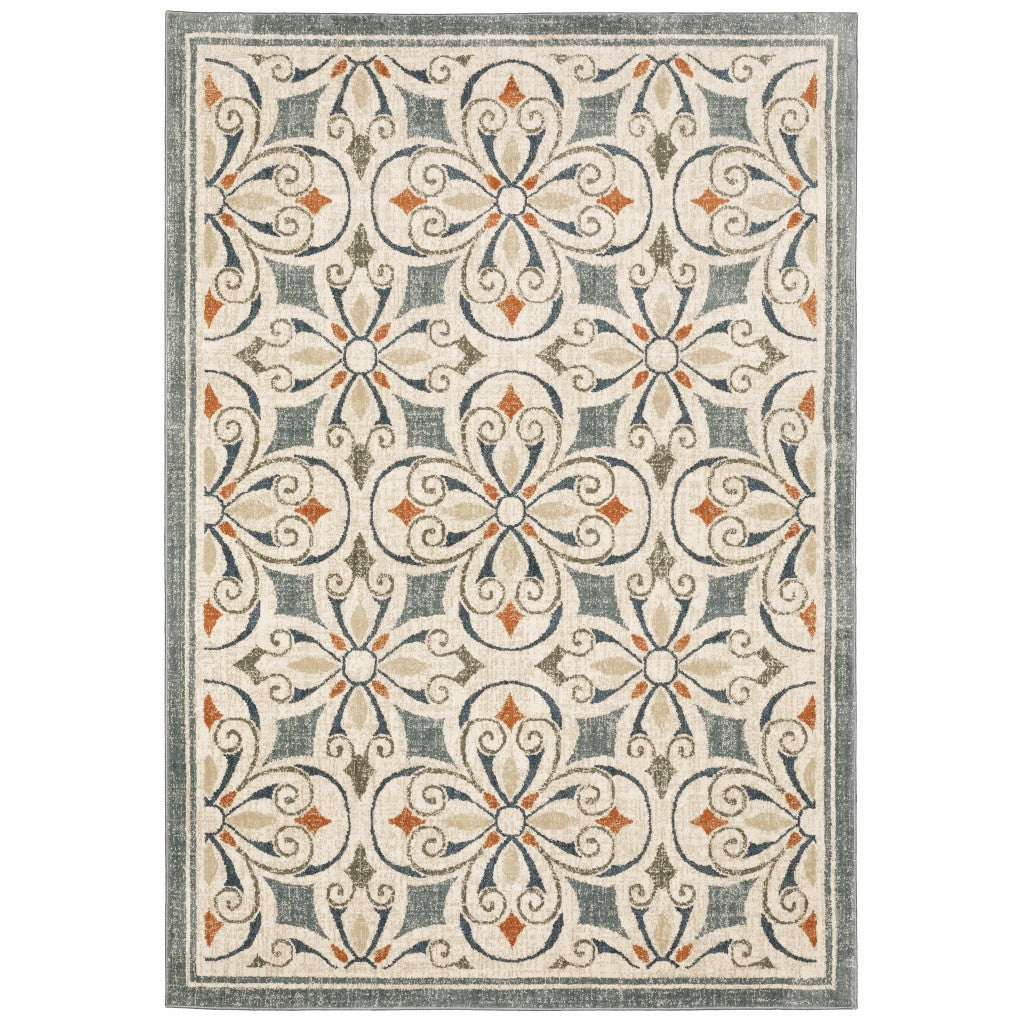 HomeRoots 10' x 13' Gray and Beige Medallion Indoor Area Rug