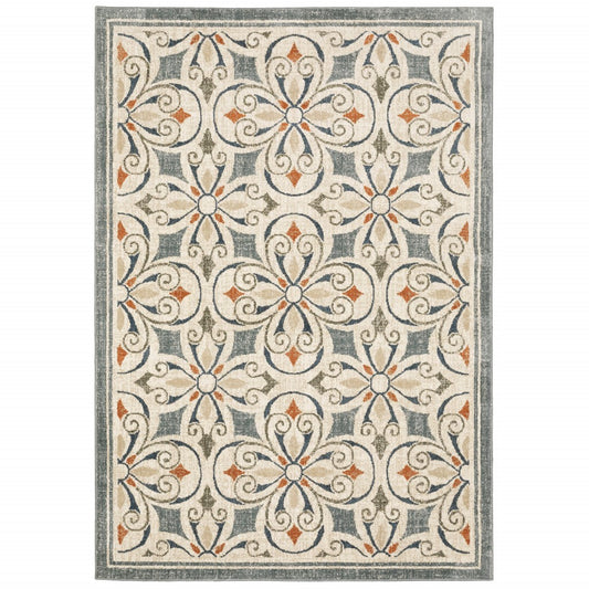 HomeRoots 10' x 13' Gray and Beige Medallion Indoor Area Rug
