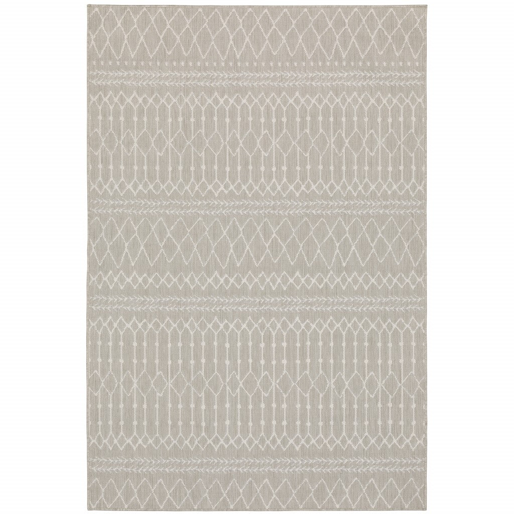 HomeRoots 10' x 13' Gray and Ivory Geometric Indoor Outdoor Area Rug