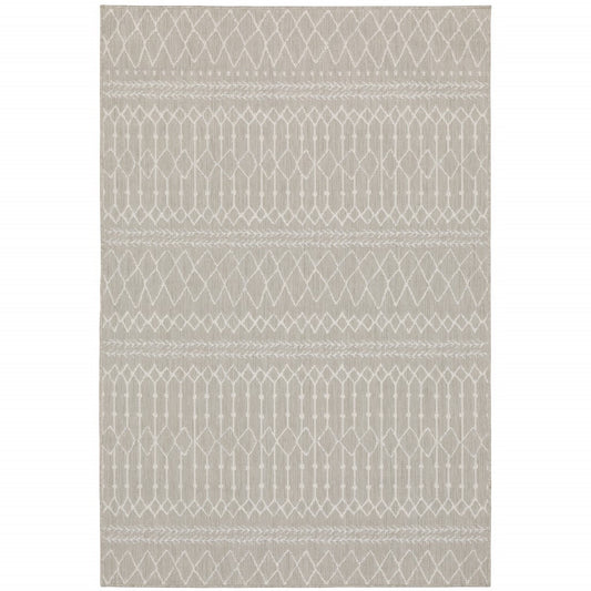 HomeRoots 10' x 13' Gray and Ivory Geometric Indoor Outdoor Area Rug