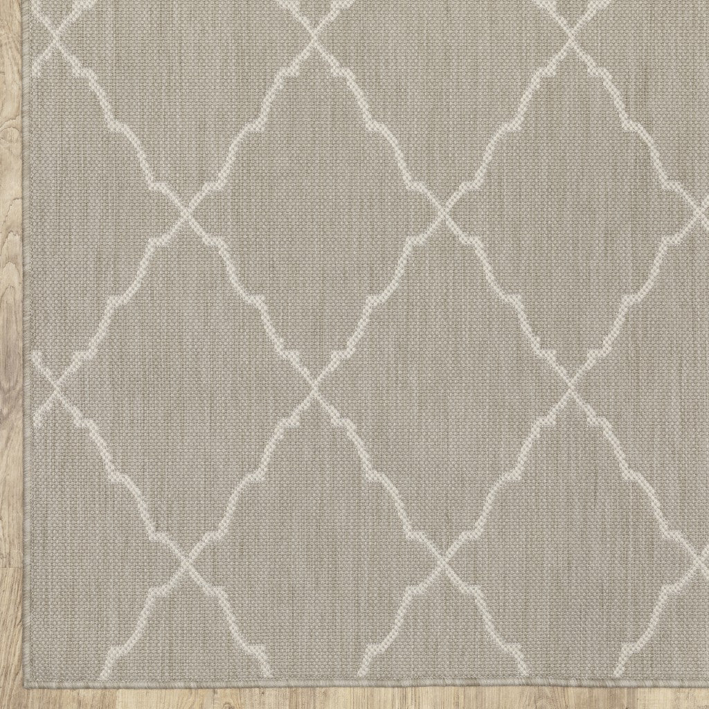 HomeRoots 10' x 13' Gray and Ivory Trellis Indoor Outdoor Area Rug