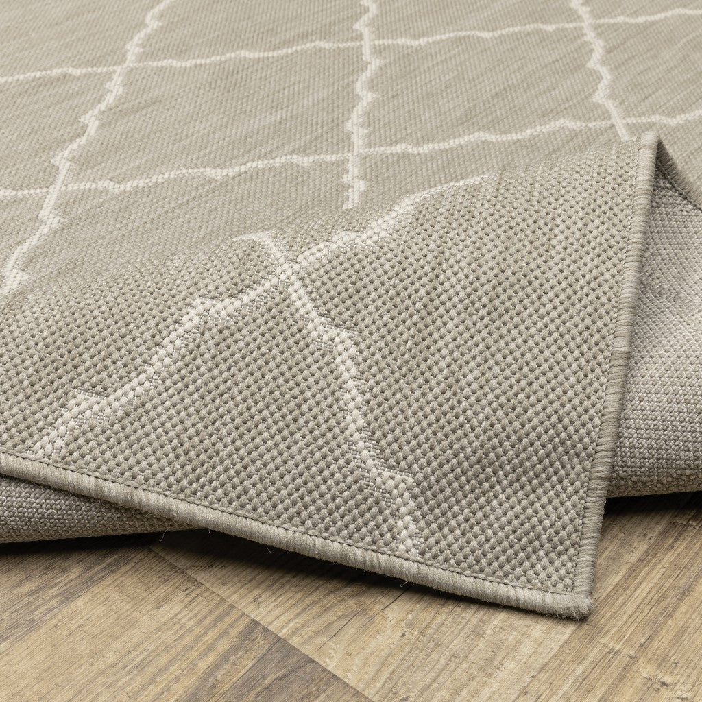 HomeRoots 10' x 13' Gray and Ivory Trellis Indoor Outdoor Area Rug