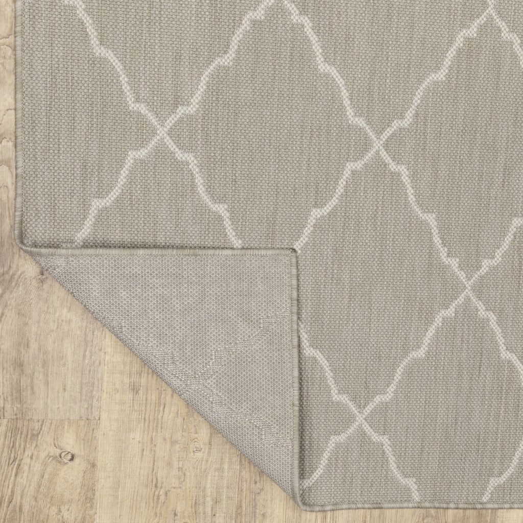 HomeRoots 10' x 13' Gray and Ivory Trellis Indoor Outdoor Area Rug