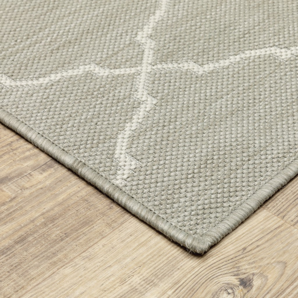 HomeRoots 10' x 13' Gray and Ivory Trellis Indoor Outdoor Area Rug