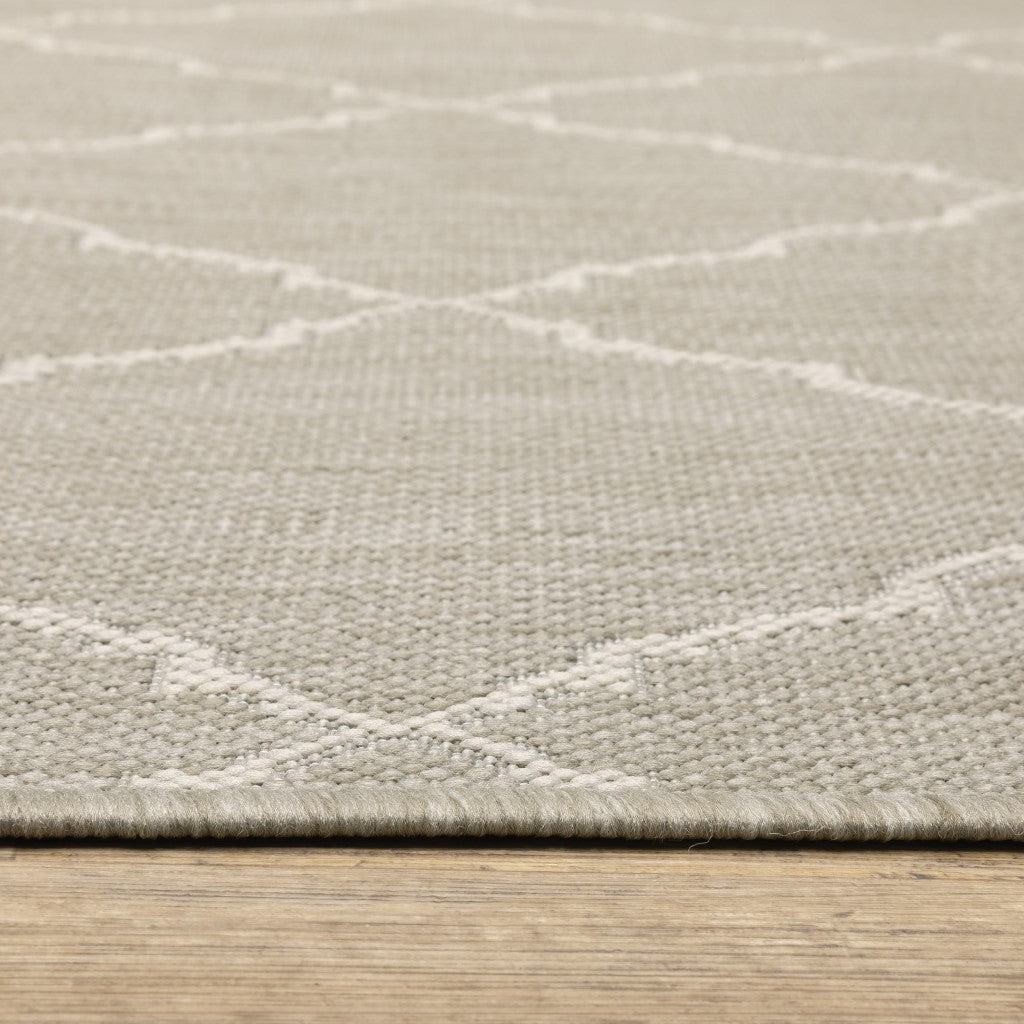 HomeRoots 10' x 13' Gray and Ivory Trellis Indoor Outdoor Area Rug