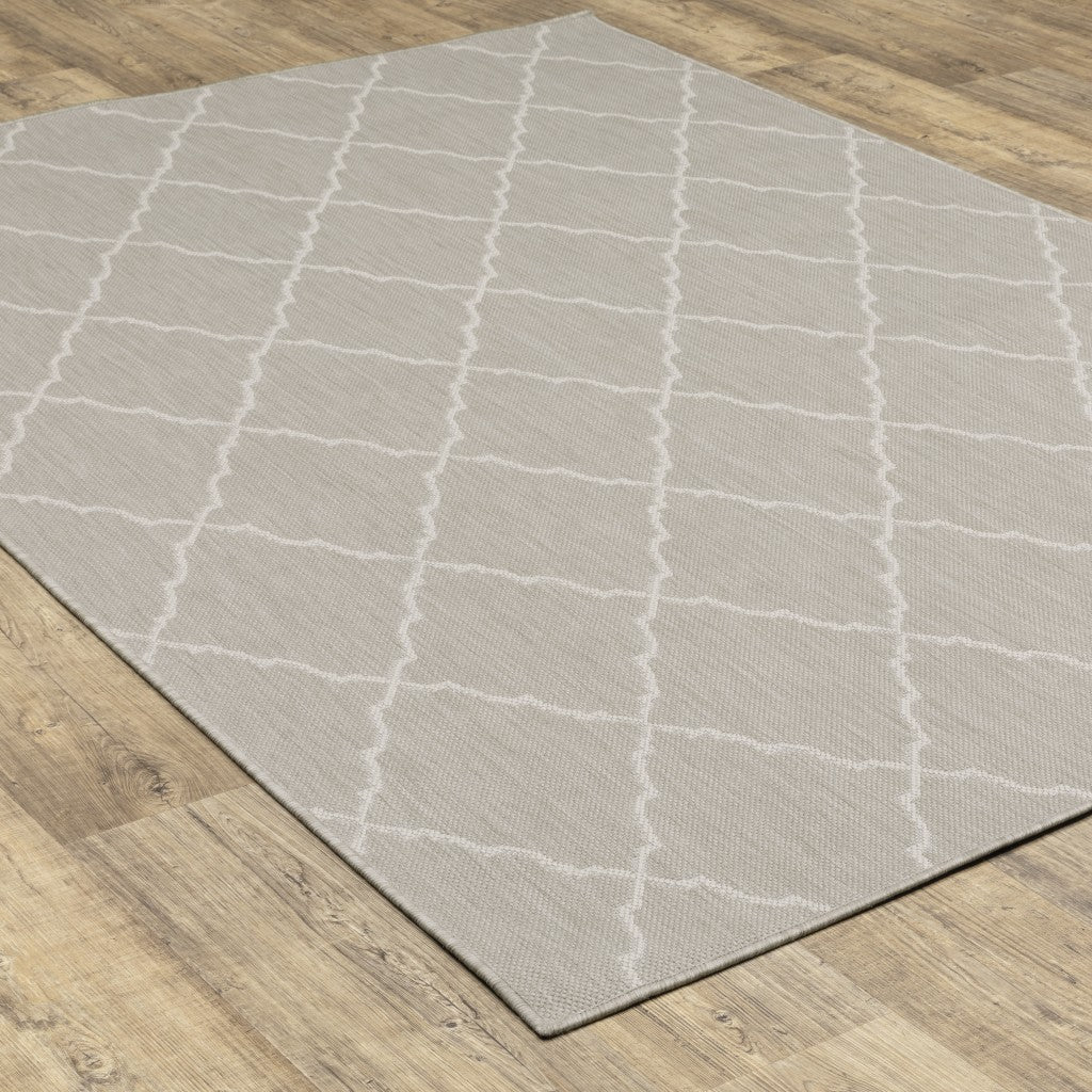 HomeRoots 10' x 13' Gray and Ivory Trellis Indoor Outdoor Area Rug