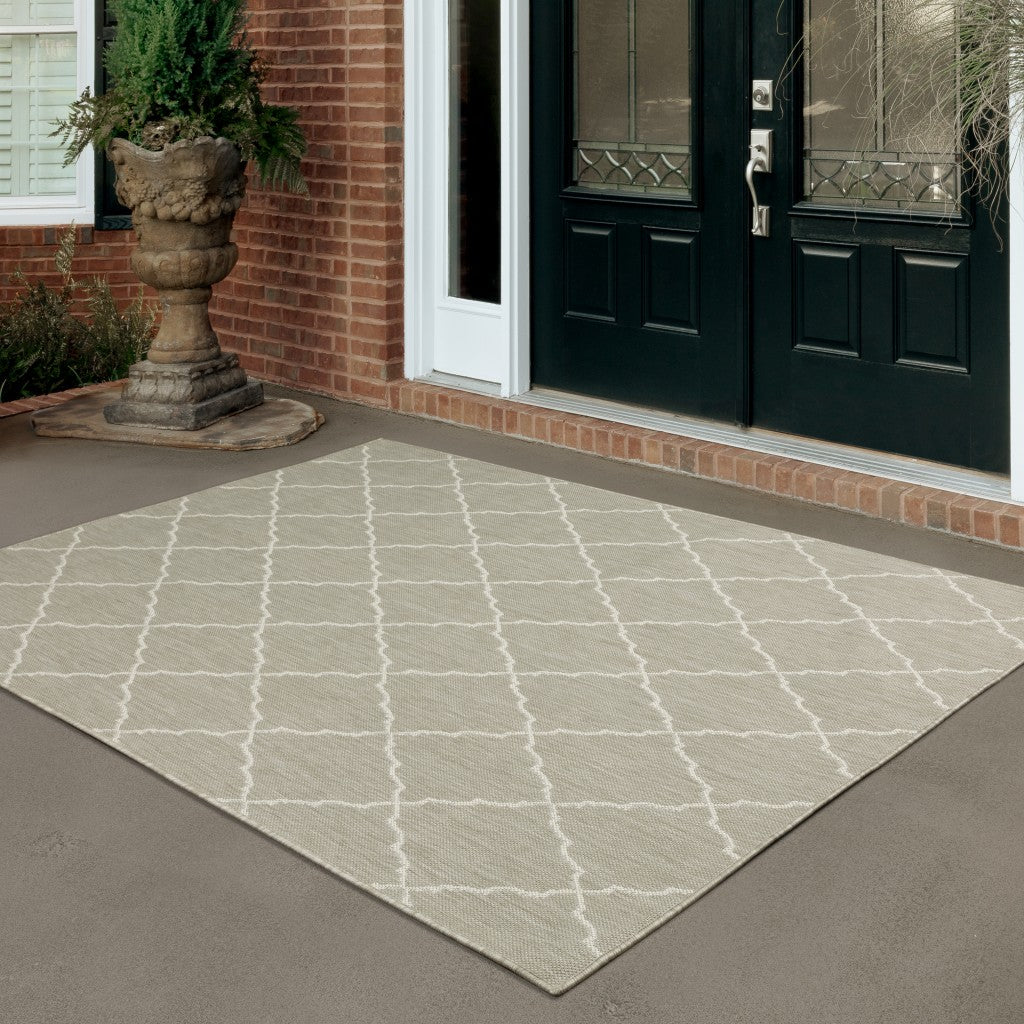 HomeRoots 10' x 13' Gray and Ivory Trellis Indoor Outdoor Area Rug