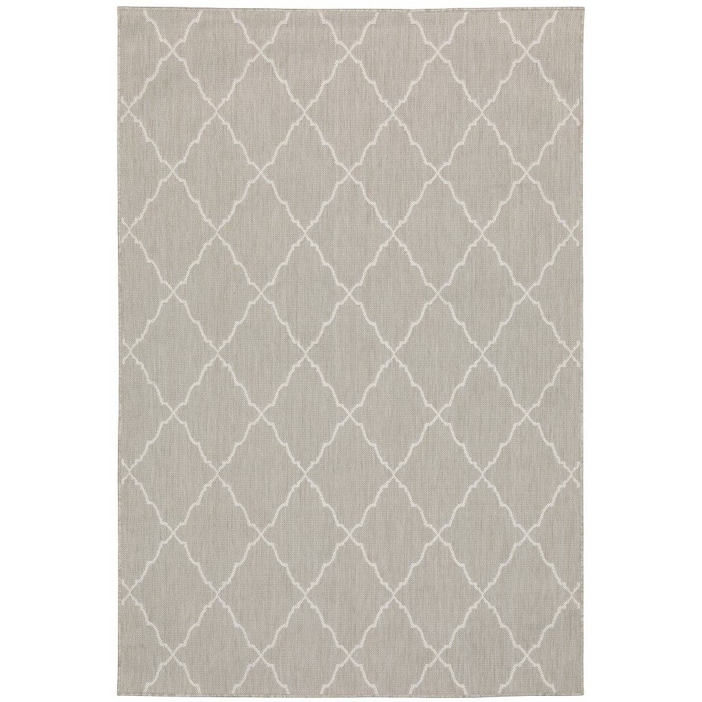HomeRoots 10' x 13' Gray and Ivory Trellis Indoor Outdoor Area Rug