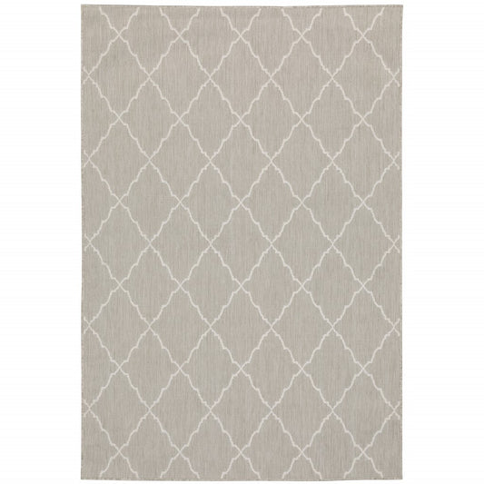 HomeRoots 10' x 13' Gray and Ivory Trellis Indoor Outdoor Area Rug
