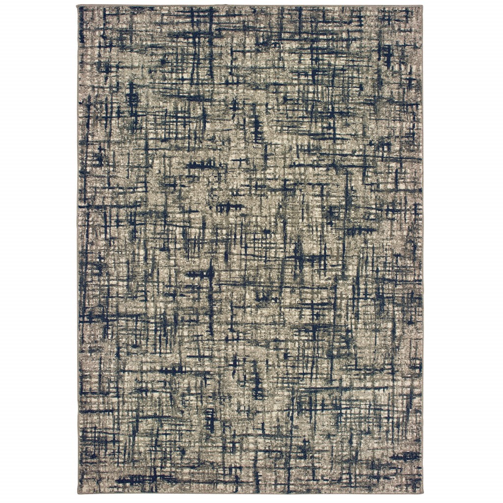 HomeRoots 10' x 13' Gray and Navy Abstract Area Rug