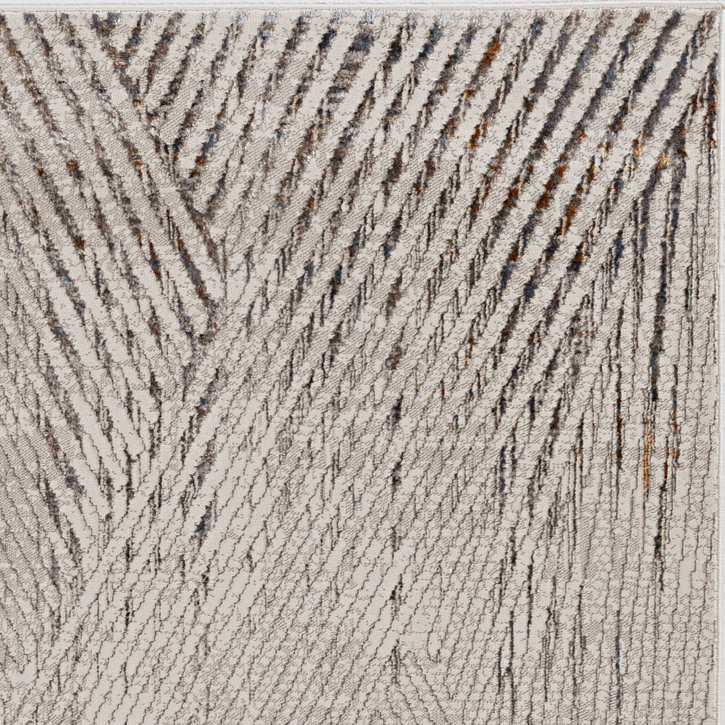 HomeRoots 10' x 13' Ivory Grey Machine Woven Geometric Lines Indoor Area Rug