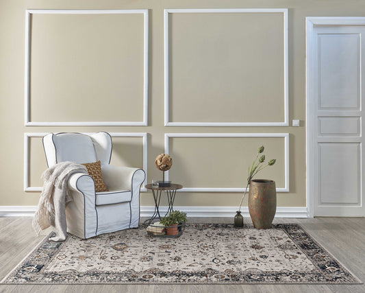 HomeRoots 10' x 13' Ivory Grey Machine Woven Traditional Indoor Area Rug