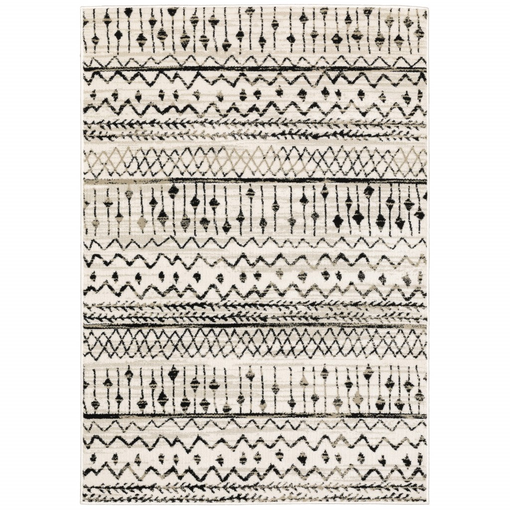 HomeRoots 10' x 13' Ivory and Black Eclectic Patterns Indoor Area Rug