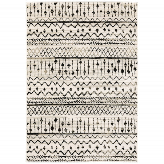 HomeRoots 10' x 13' Ivory and Black Eclectic Patterns Indoor Area Rug