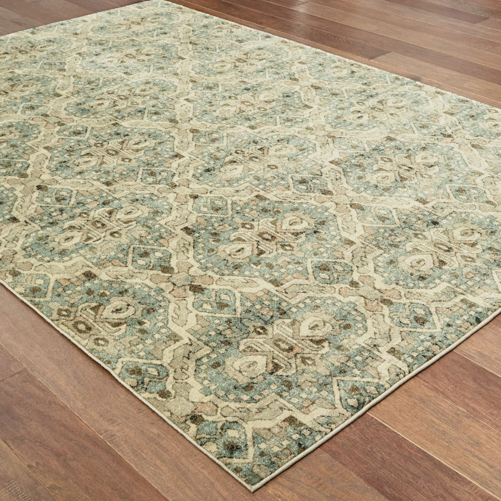 HomeRoots 10' x 13' Ivory and Blue Geometric Area Rug