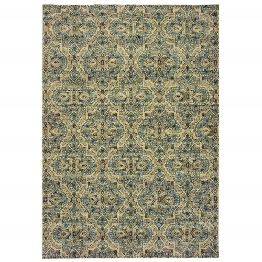 HomeRoots 10' x 13' Ivory and Blue Geometric Area Rug