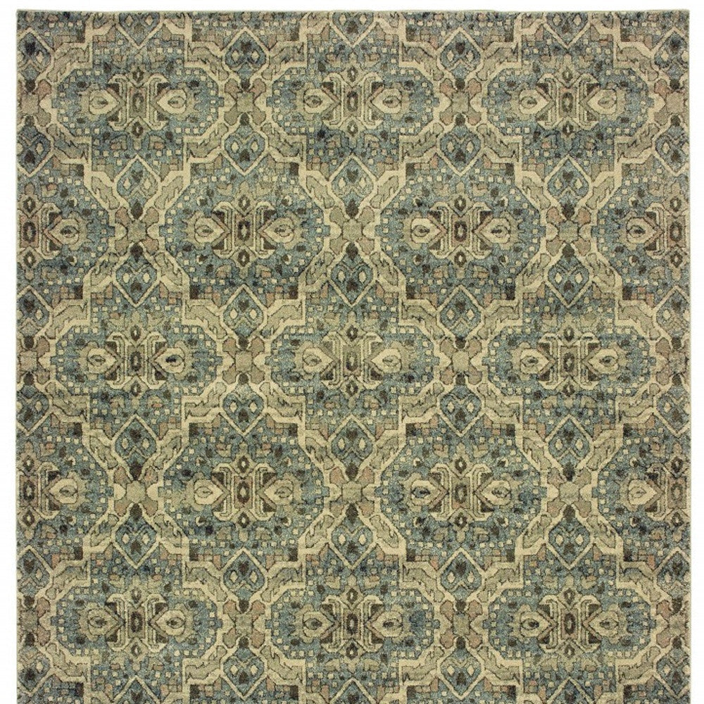 HomeRoots 10' x 13' Ivory and Blue Geometric Area Rug