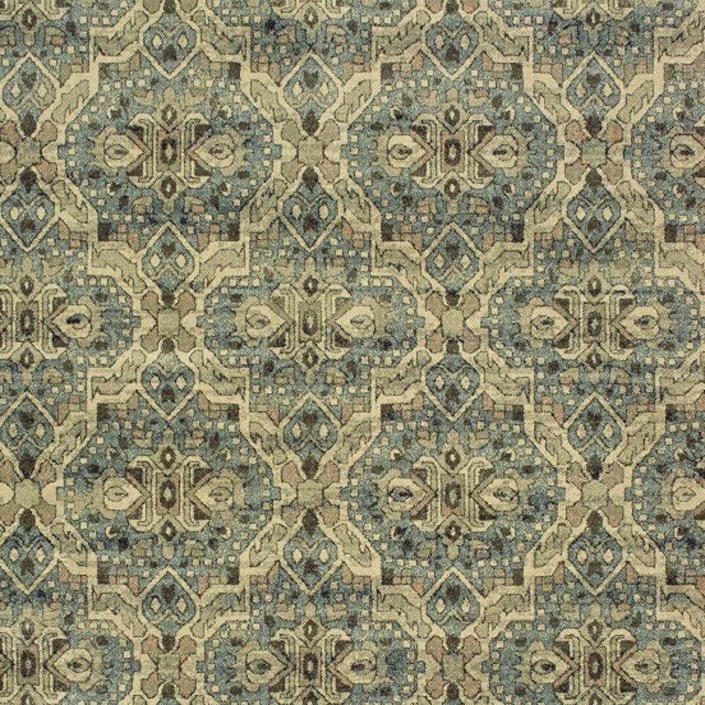 HomeRoots 10' x 13' Ivory and Blue Geometric Area Rug