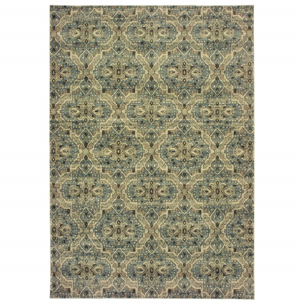 HomeRoots 10' x 13' Ivory and Blue Geometric Area Rug