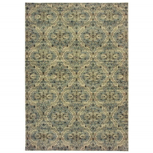 HomeRoots 10' x 13' Ivory and Blue Geometric Area Rug