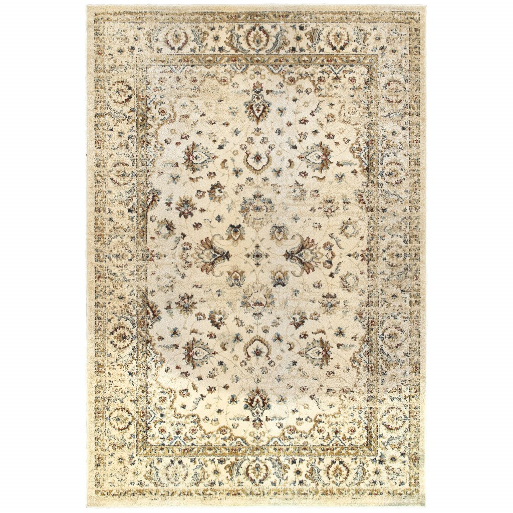 HomeRoots 10' x 13' Ivory and Gold Distressed Indoor Area Rug