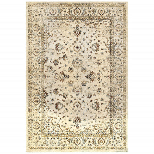 HomeRoots 10' x 13' Ivory and Gold Distressed Indoor Area Rug