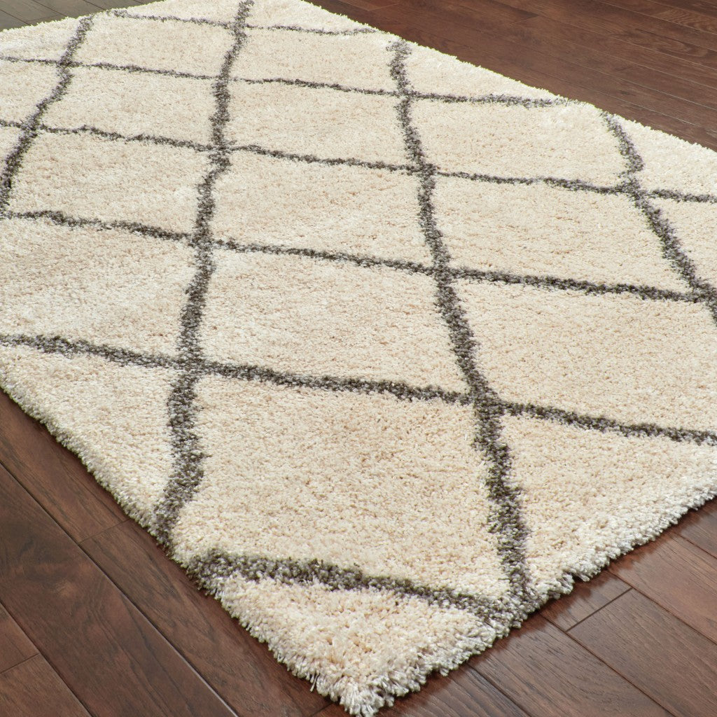 HomeRoots 10' x 13' Ivory and Gray Geometric Lattice Area Rug