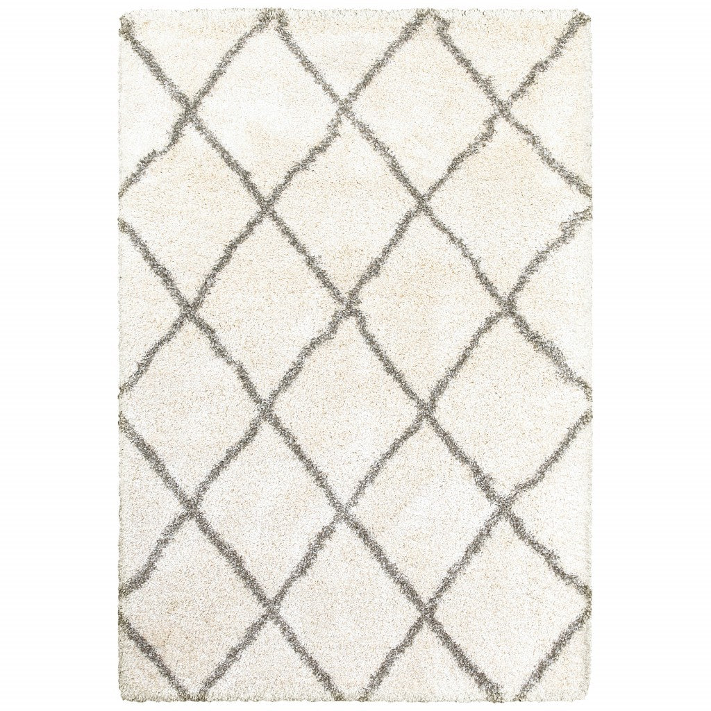 HomeRoots 10' x 13' Ivory and Gray Geometric Lattice Area Rug