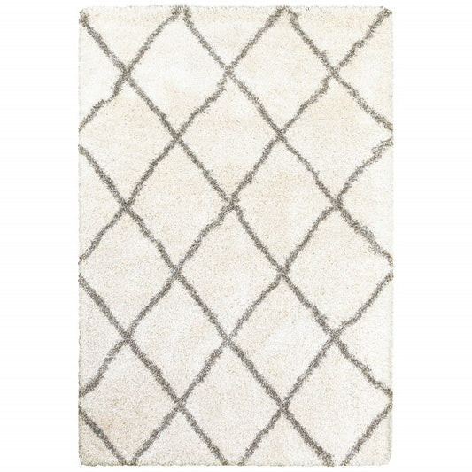 HomeRoots 10' x 13' Ivory and Gray Geometric Lattice Area Rug
