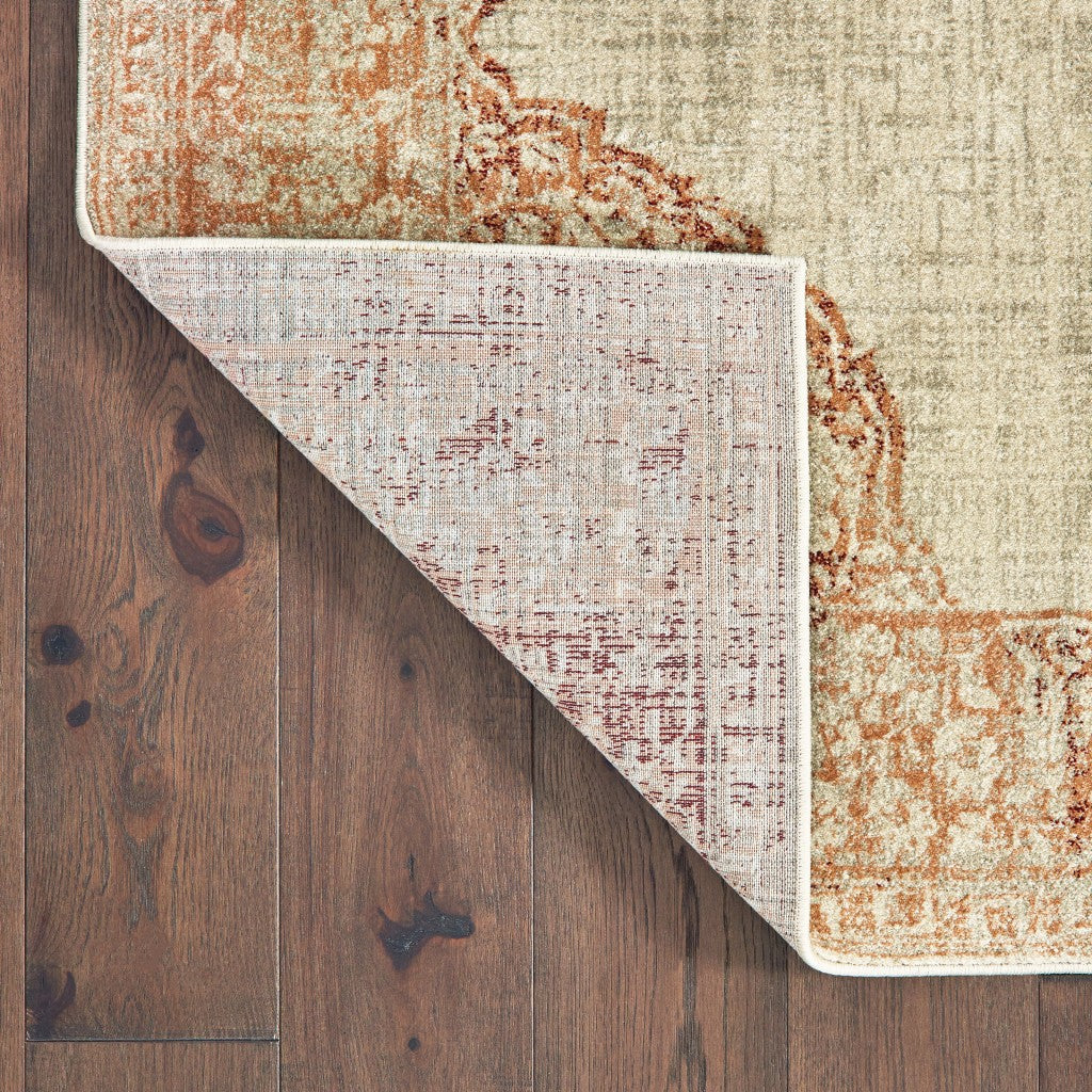 HomeRoots 10' x 13' Ivory and Pink Medallion Area Rug