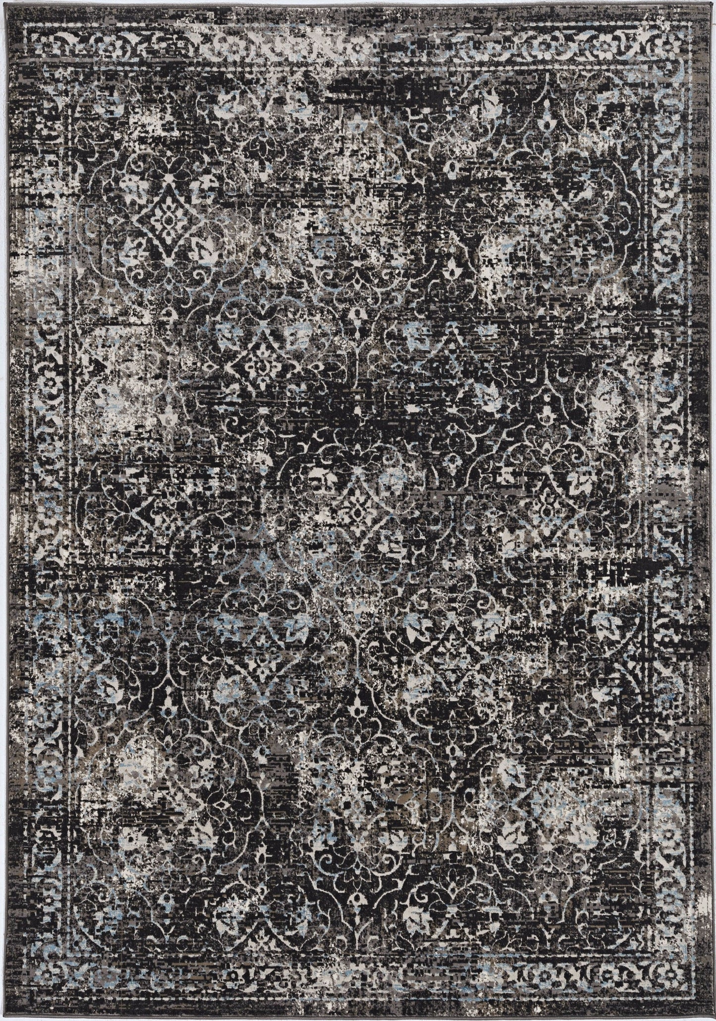 HomeRoots 10' x 13' Midnight Black Machine Woven Vintage Floral Indoor Area Rug