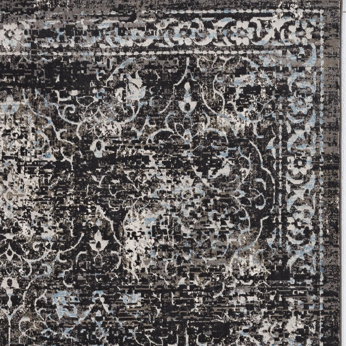 HomeRoots 10' x 13' Midnight Black Machine Woven Vintage Floral Indoor Area Rug