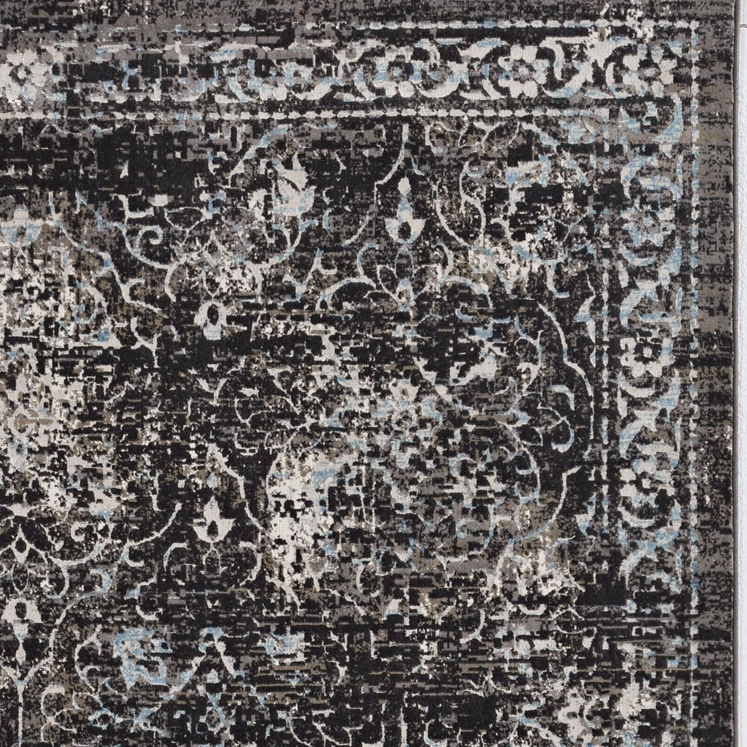 HomeRoots 10' x 13' Midnight Black Machine Woven Vintage Floral Indoor Area Rug