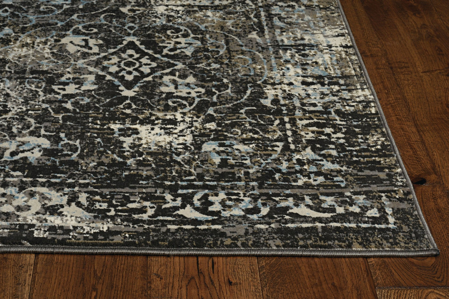 HomeRoots 10' x 13' Midnight Black Machine Woven Vintage Floral Indoor Area Rug