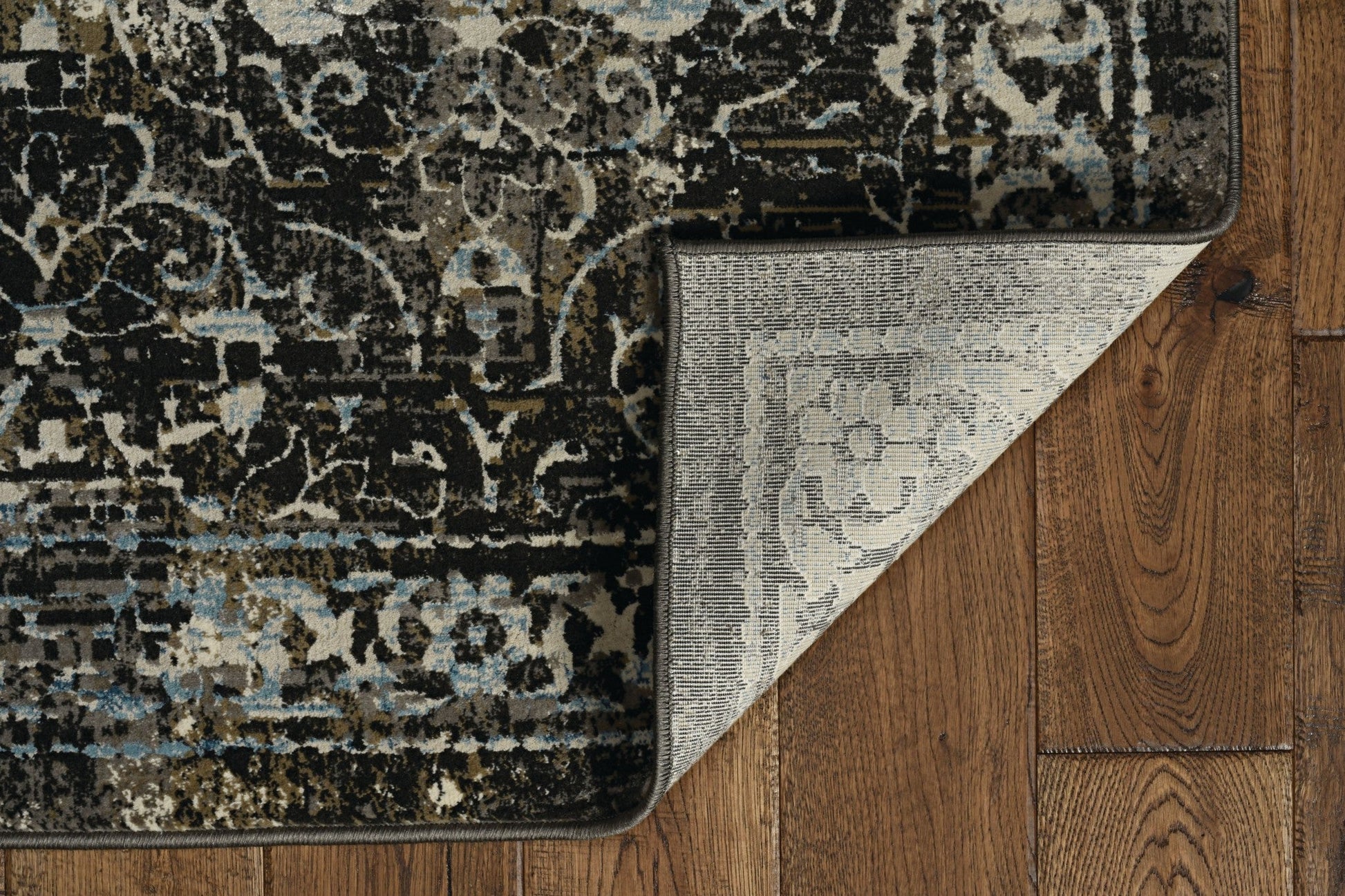 HomeRoots 10' x 13' Midnight Black Machine Woven Vintage Floral Indoor Area Rug
