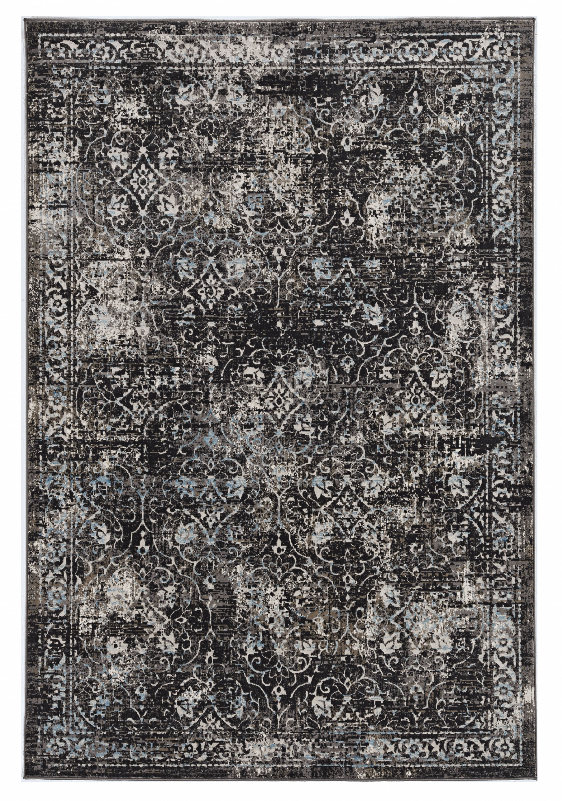 HomeRoots 10' x 13' Midnight Black Machine Woven Vintage Floral Indoor Area Rug