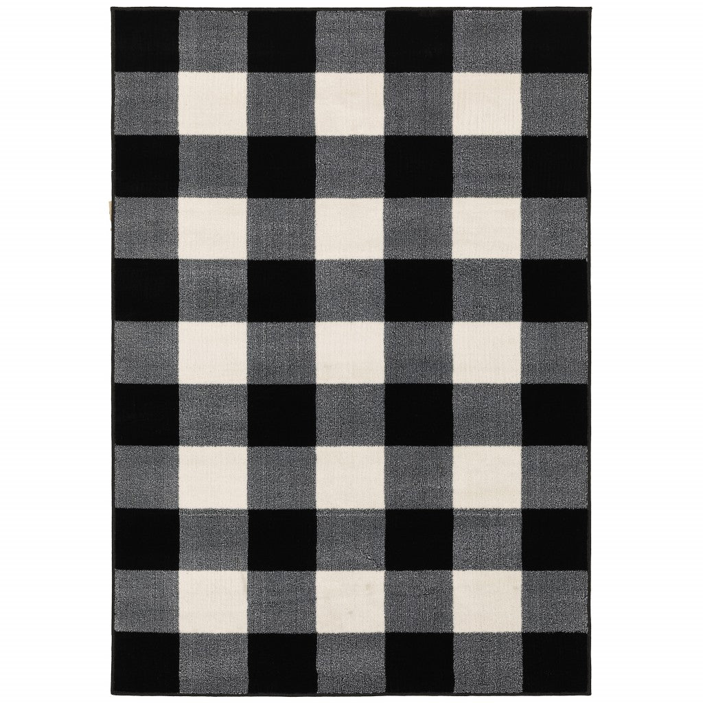 HomeRoots 10’ x 13’ Monochromatic Gingham Pattern Indoor Area Rug