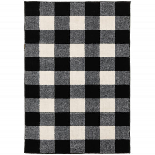 HomeRoots 10’ x 13’ Monochromatic Gingham Pattern Indoor Area Rug