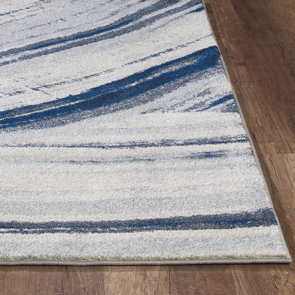 HomeRoots 10' x 13' Navy Ivory Abstract Strokes Modern Area Rug