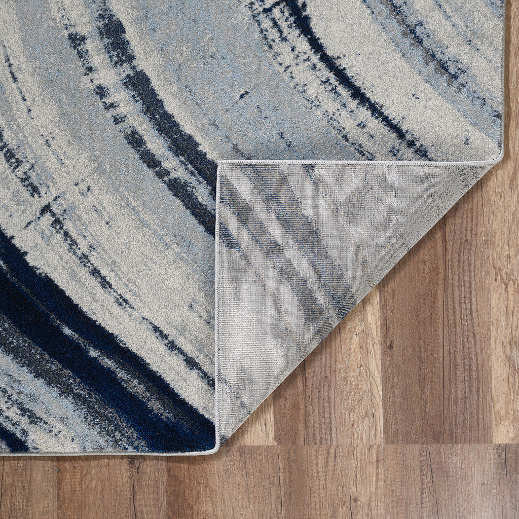 HomeRoots 10' x 13' Navy Ivory Abstract Strokes Modern Area Rug