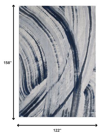 HomeRoots 10' x 13' Navy Ivory Abstract Strokes Modern Area Rug