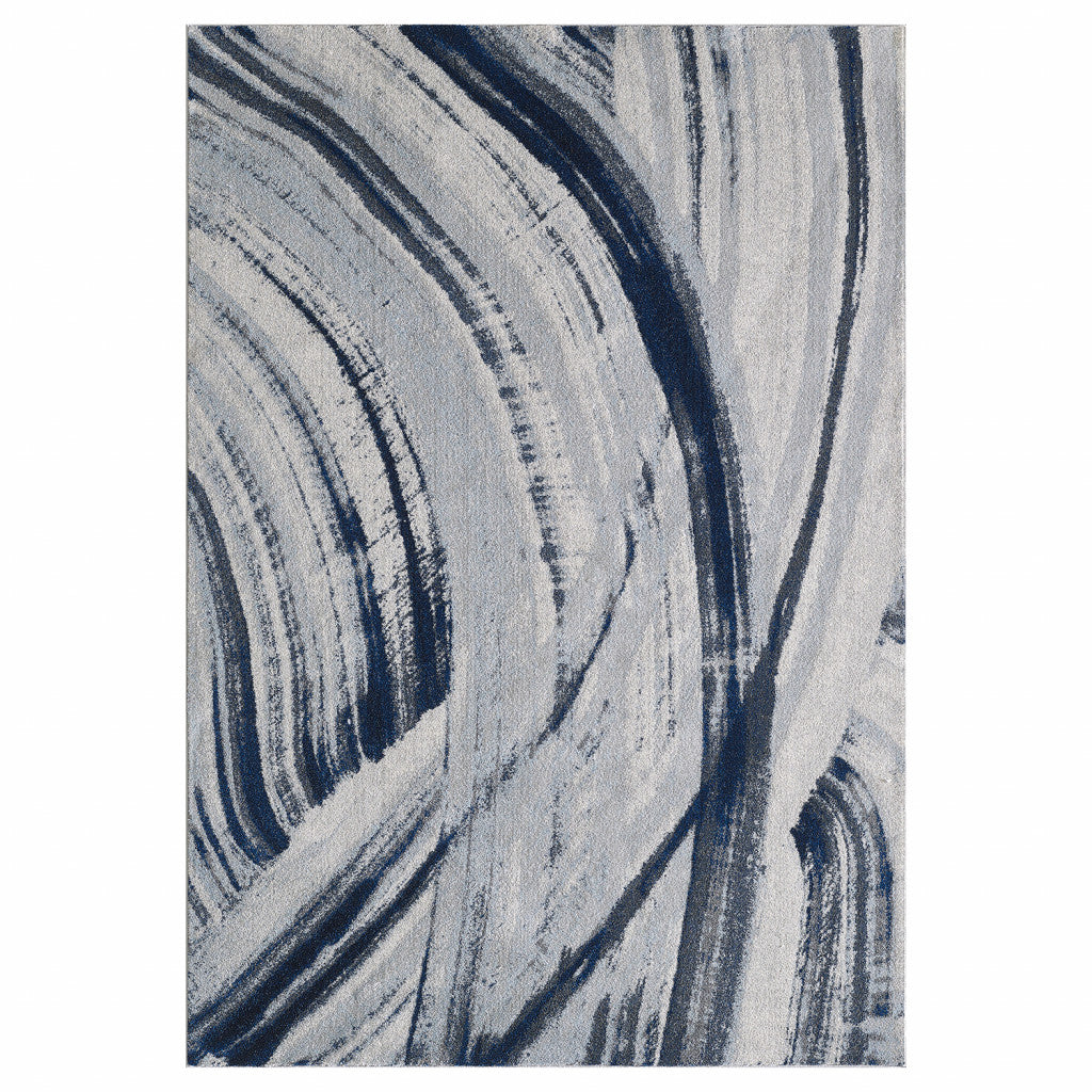 HomeRoots 10' x 13' Navy Ivory Abstract Strokes Modern Area Rug