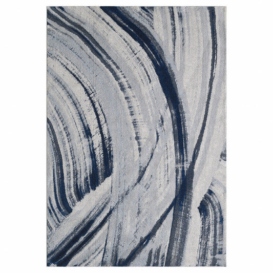 HomeRoots 10' x 13' Navy Ivory Abstract Strokes Modern Area Rug