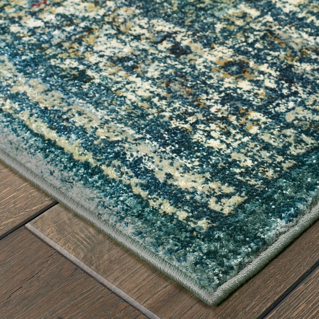 HomeRoots 10' x 13' Peacock Blue and Ivory Indoor Area Rug