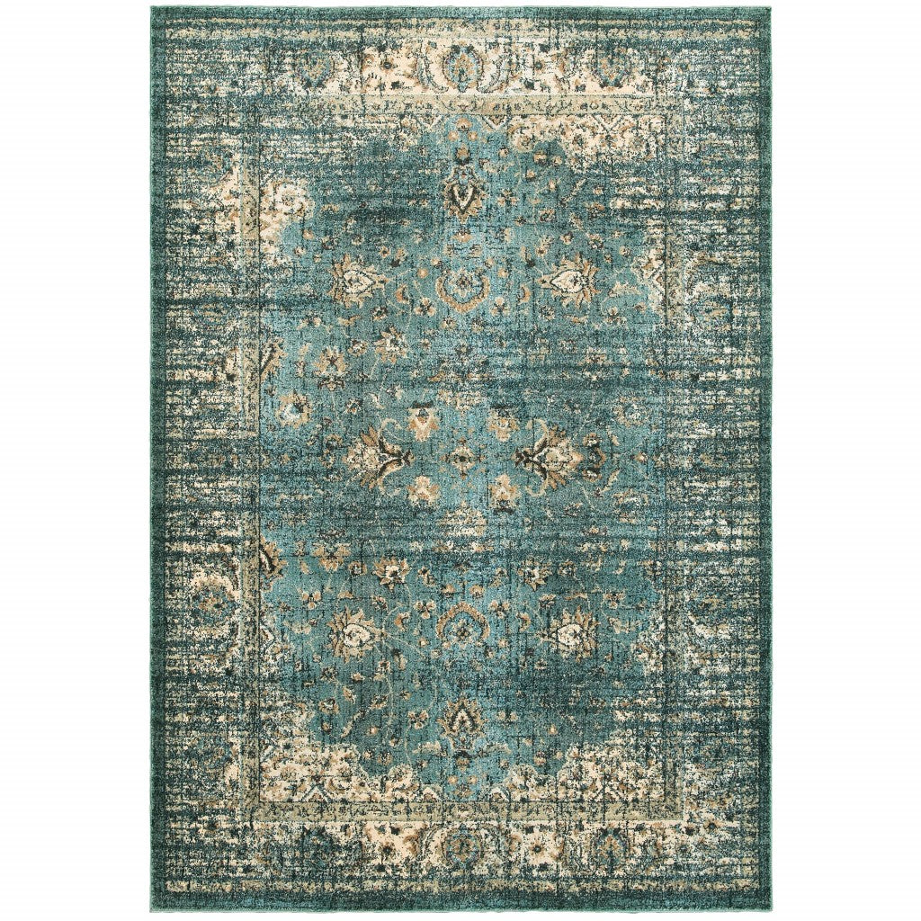 HomeRoots 10' x 13' Peacock Blue and Ivory Indoor Area Rug