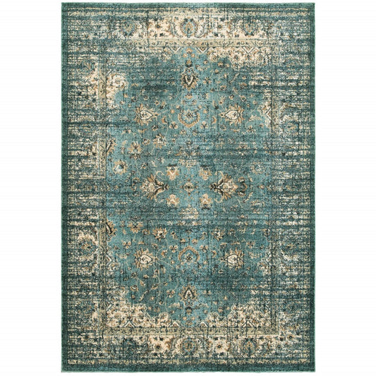 HomeRoots 10' x 13' Peacock Blue and Ivory Indoor Area Rug