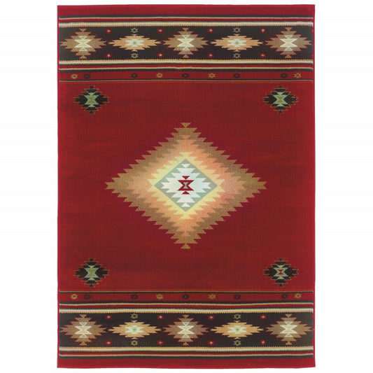 HomeRoots 10' x 13' Red and Beige Ikat Pattern Area Rug