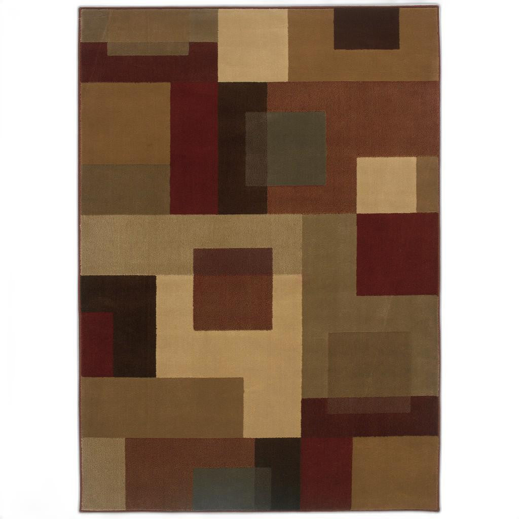 HomeRoots 10' x 13' Red and Tan Geometric Area Rug